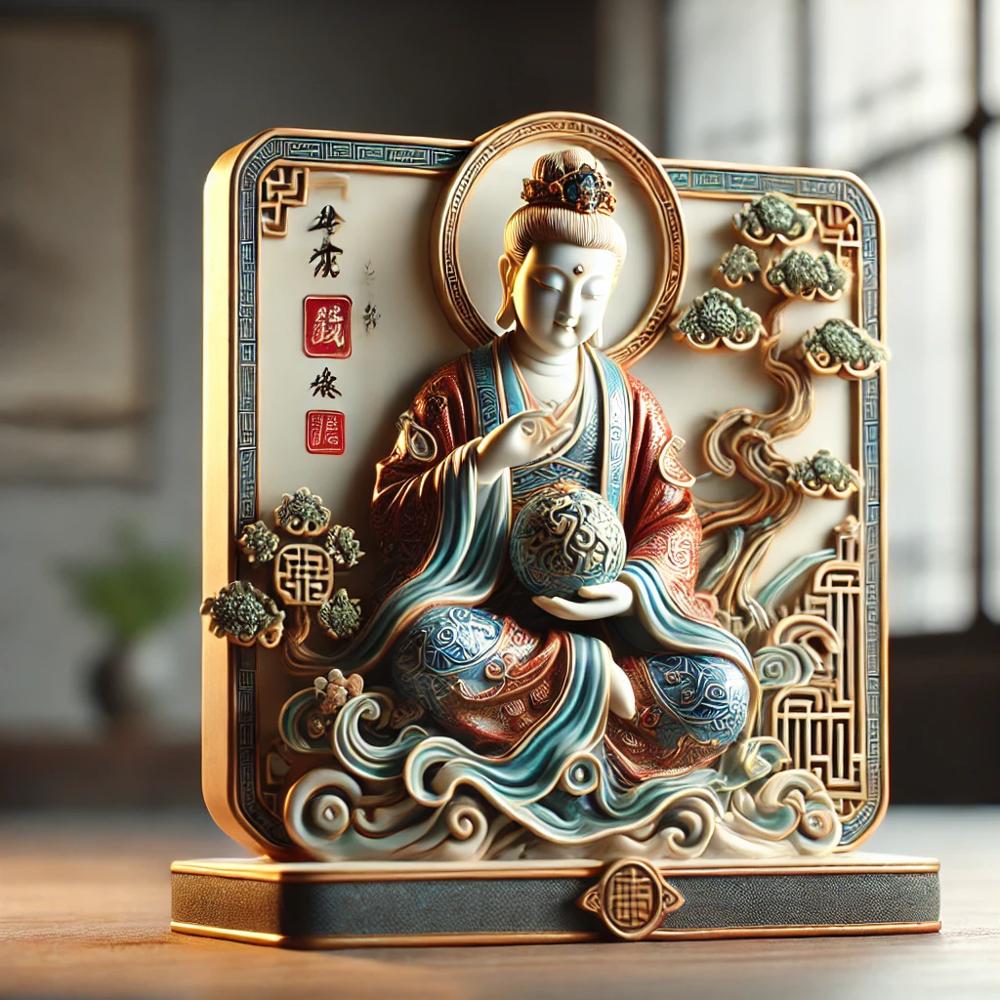 Statuette Shiwan chinoise avec glaçure vive représentant un sage en méditation