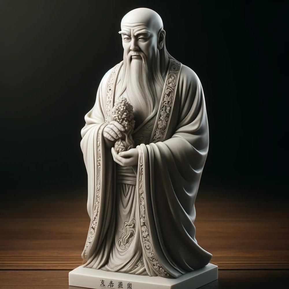 Statuette représentant un sage chinois tenant un rouleau, symbole de sagesse et de sérénité