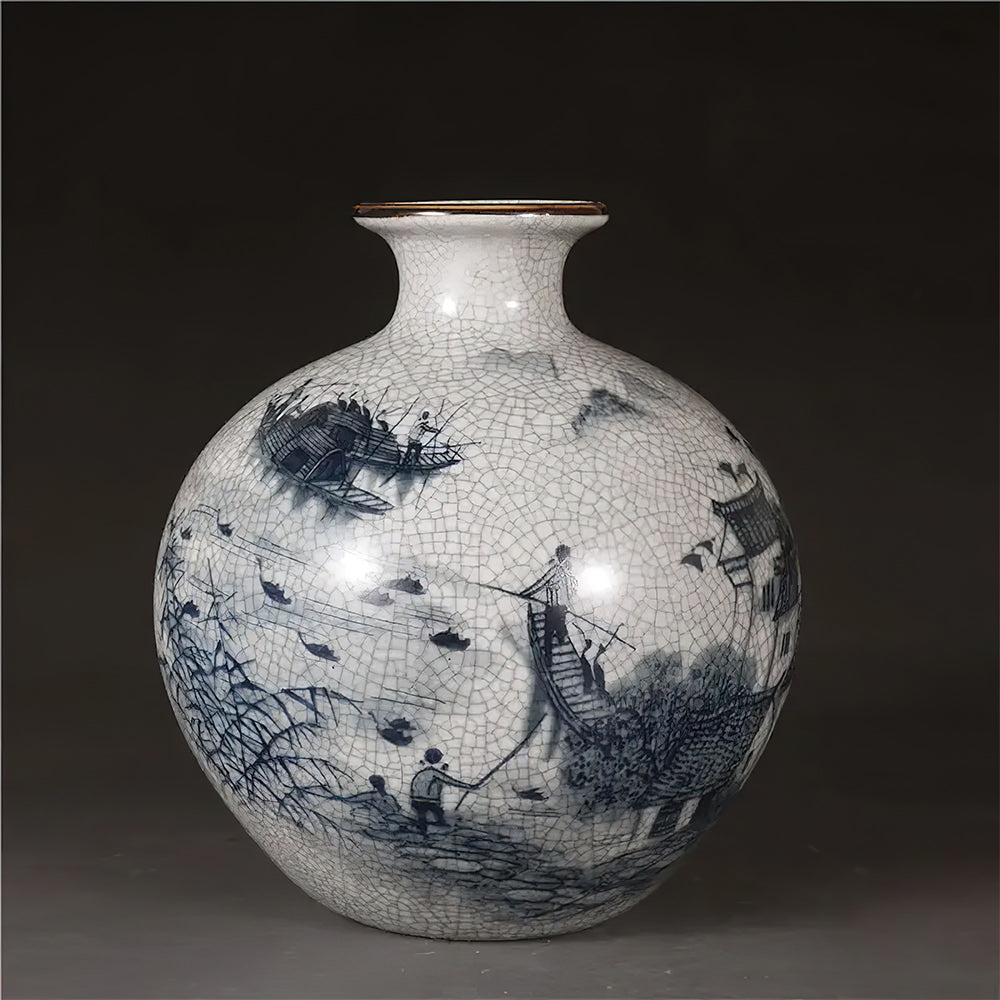 Vase Asiatique Noir et Blanc 